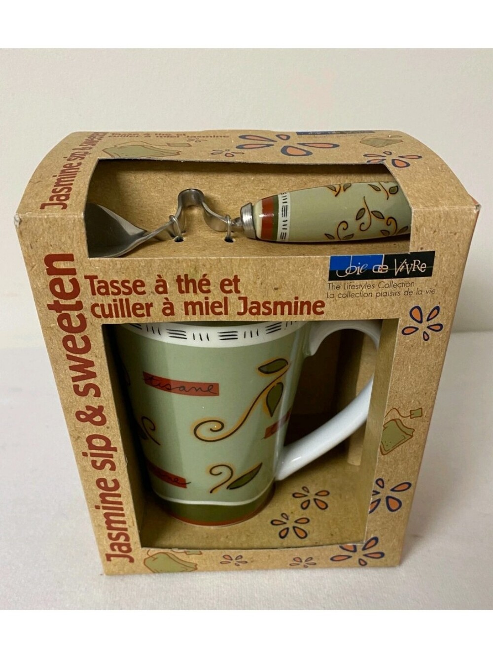 🆕️Jasmine Sip & Sweeten Green Ceramic Tea Mug with Honey Spoon